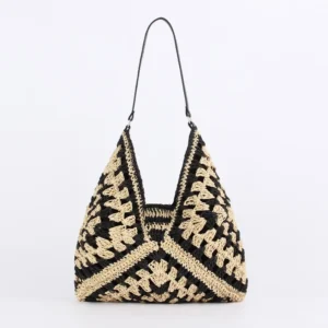 Women Straw Tote Bag Large Capacity Vintage Vacation Shoulder Bag Everything Casual Handbag Designer Hollow Summer Beach Bag 10