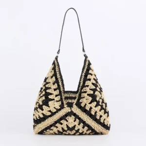 Women Straw Tote Bag Large Capacity Vintage Vacation Shoulder Bag Everything Casual Handbag Designer Hollow Summer Beach Bag 1