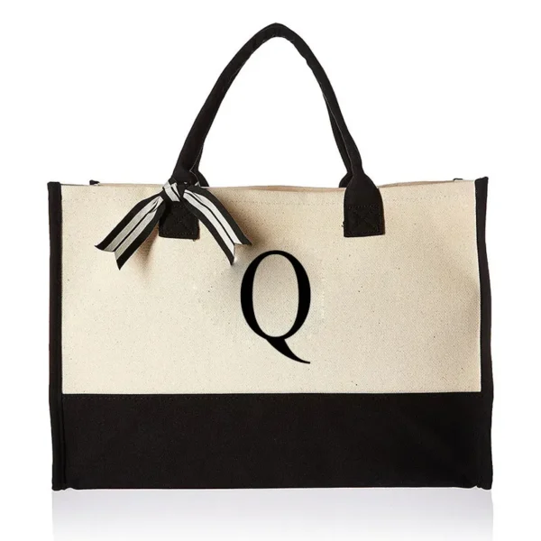 A-Z Canvas Totes bag Fashion Canvas Tote Letters Flower Portable Beach Shoulder Shopping Casual Beach Bag Large Capacity Handbag 21