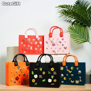 EVA Large Leather Shoulder Bag Handbag Tote Bag Storage for Women Casual Waterproof Beach Bag Hole Fit Charm Fashion Storage Bag 2