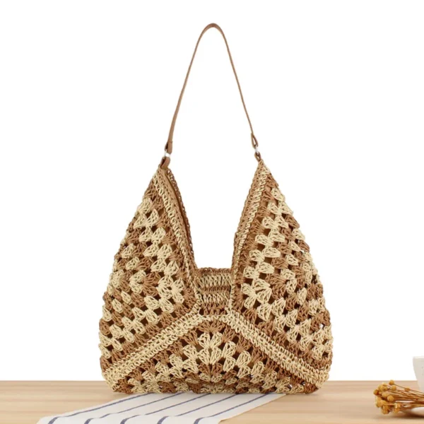 Women Straw Tote Bag Large Capacity Vintage Vacation Shoulder Bag Everything Casual Handbag Designer Hollow Summer Beach Bag 2