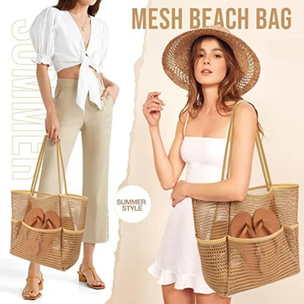 Multi Pockets Summer Beach Bag For Towels Mesh Durable Travel Handbag Toys Organizer Waterproof Underwear Swimming Storage Bag 4