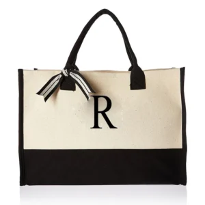 A-Z Canvas Totes bag Fashion Canvas Tote Letters Flower Portable Beach Shoulder Shopping Casual Beach Bag Large Capacity Handbag 26