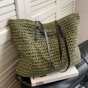 Straw Woven Tote Bags Casual Large Luxury Design Capacity Handbag Beach Shoulder Simple Women's Bag Style Shopping Summer bolsos 5