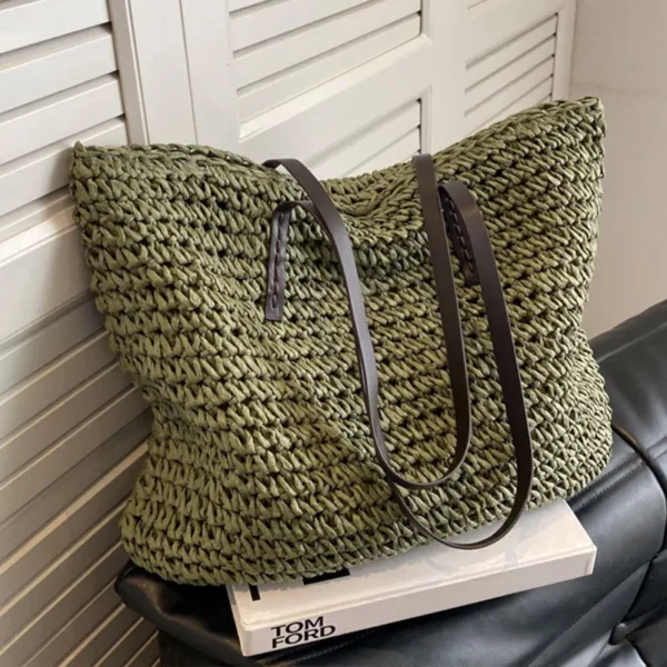 Straw Woven Tote Bags Casual Large Luxury Design Capacity Handbag Beach Shoulder Simple Women's Bag Style Shopping Summer bolsos 5