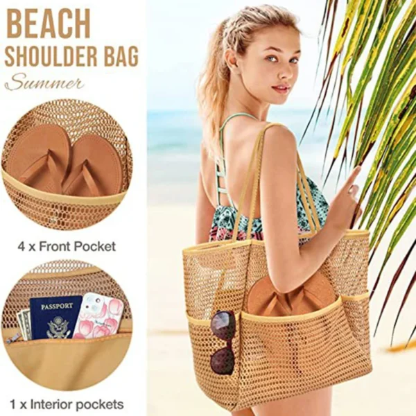 Multi Pockets Summer Beach Bag For Towels Mesh Durable Travel Handbag Toys Organizer Waterproof Underwear Swimming Storage Bag 3