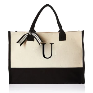 A-Z Canvas Totes bag Fashion Canvas Tote Letters Flower Portable Beach Shoulder Shopping Casual Beach Bag Large Capacity Handbag 27