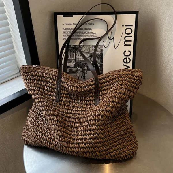 Straw Woven Tote Bags Casual Large Luxury Design Capacity Handbag Beach Shoulder Simple Women's Bag Style Shopping Summer bolsos 3