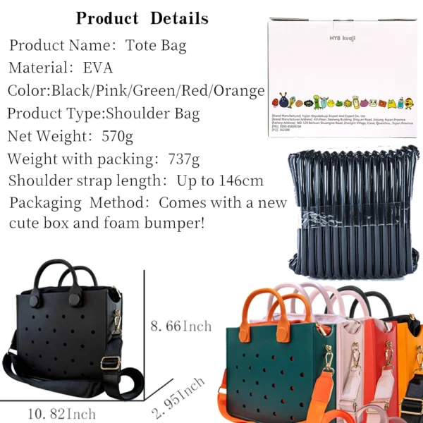 EVA Large Leather Shoulder Bag Handbag Tote Bag Storage for Women Casual Waterproof Beach Bag Hole Fit Charm Fashion Storage Bag 3