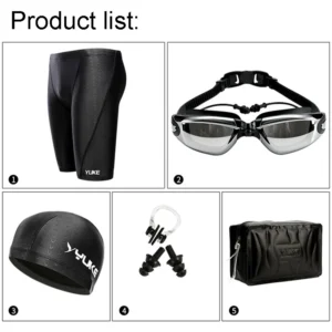 Men Swimming Shorts Waterproof Competition Swim Equipment Goggles with Ear-plug Cap Case Trunks Briefs Swimwear Half Pants 2022 4