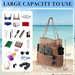 Multi Pockets Summer Beach Bag For Towels Mesh Durable Travel Handbag Toys Organizer Waterproof Underwear Swimming Storage Bag 2