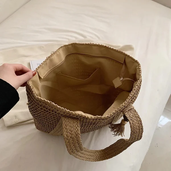 Large Capacity Straw Weave Tote Bag for Women Summer Beach Handbag Tassel Pendant Bohemian Shoulder Bag 2024 Ladies Travel Bag 6