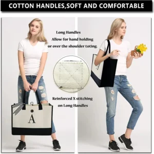 Tote Bag Fashion Canvas Totes Letters Flower Portable Beach Shoulder Shopping Casual Beach Bag Large Capacity Handbag  Wholesale 2