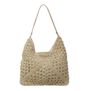 Women Straw Tote Bag Large Capacity Vintage Vacation Shoulder Bag Everything Casual Handbag Designer Hollow Summer Beach Bag 8