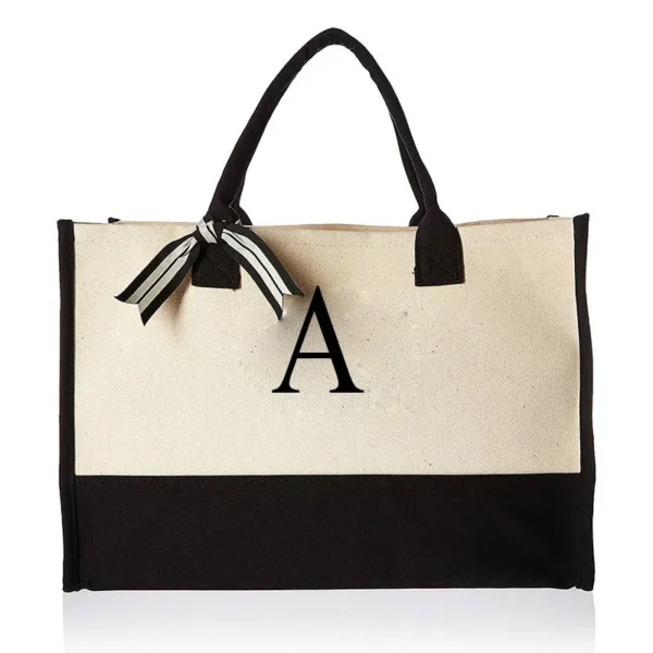 A-Z Canvas Totes bag Fashion Canvas Tote Letters Flower Portable Beach Shoulder Shopping Casual Beach Bag Large Capacity Handbag 24