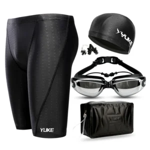 Men Swimming Shorts Waterproof Competition Swim Equipment Goggles with Ear-plug Cap Case Trunks Briefs Swimwear Half Pants 2022 1