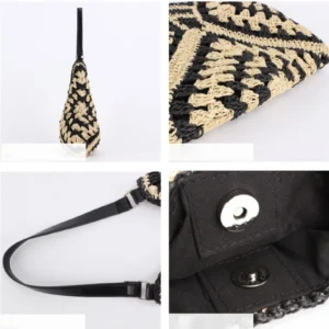 Women Straw Tote Bag Large Capacity Vintage Vacation Shoulder Bag Everything Casual Handbag Designer Hollow Summer Beach Bag 5