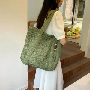 Large Capacity Straw Weave Tote Bag for Women Summer Beach Handbag Tassel Pendant Bohemian Shoulder Bag 2024 Ladies Travel Bag 3