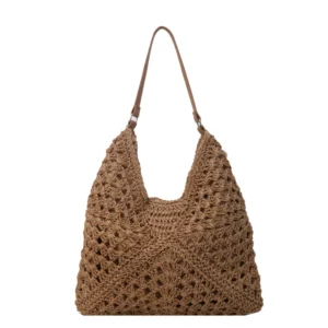 Women Straw Tote Bag Large Capacity Vintage Vacation Shoulder Bag Everything Casual Handbag Designer Hollow Summer Beach Bag 7