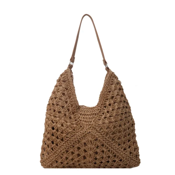 Women Straw Tote Bag Large Capacity Vintage Vacation Shoulder Bag Everything Casual Handbag Designer Hollow Summer Beach Bag 7