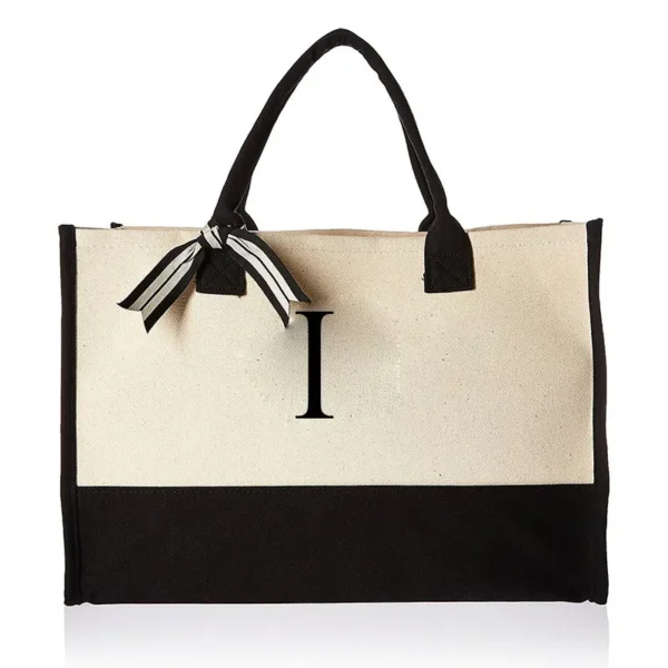 A-Z Canvas Totes bag Fashion Canvas Tote Letters Flower Portable Beach Shoulder Shopping Casual Beach Bag Large Capacity Handbag 13