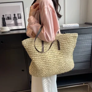 Straw Woven Tote Bags Casual Large Luxury Design Capacity Handbag Beach Shoulder Simple Women's Bag Style Shopping Summer bolsos 7