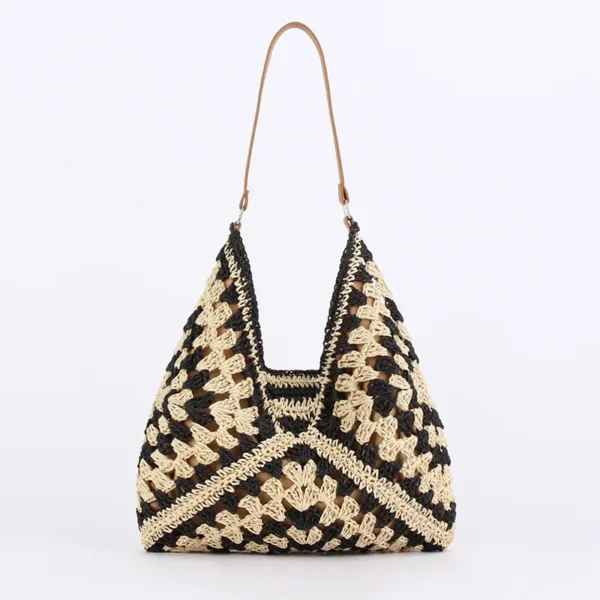 Women Straw Tote Bag Large Capacity Vintage Vacation Shoulder Bag Everything Casual Handbag Designer Hollow Summer Beach Bag 11