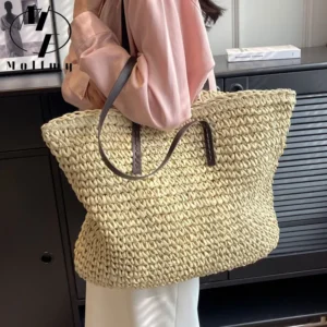 Straw Woven Tote Bags Casual Large Luxury Design Capacity Handbag Beach Shoulder Simple Women's Bag Style Shopping Summer bolsos 2