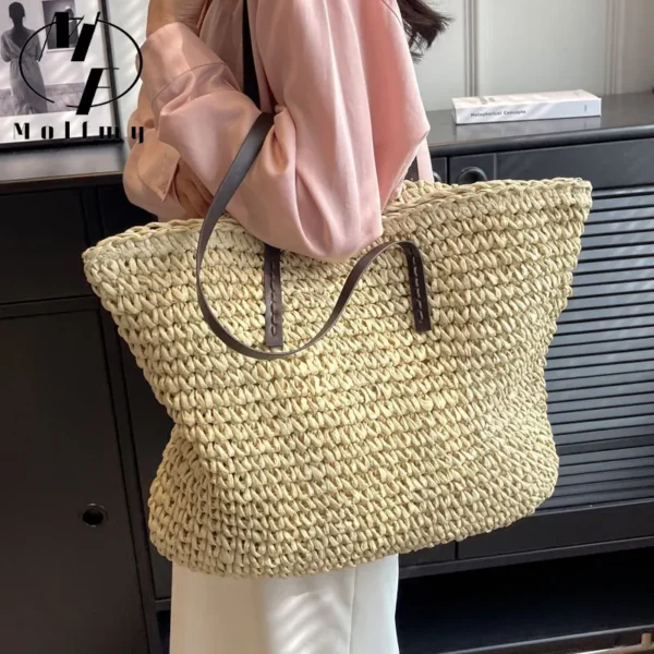 Straw Woven Tote Bags Casual Large Luxury Design Capacity Handbag Beach Shoulder Simple Women's Bag Style Shopping Summer bolsos 2