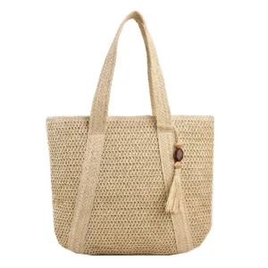 Large Capacity Straw Weave Tote Bag for Women Summer Beach Handbag Tassel Pendant Bohemian Shoulder Bag 2024 Ladies Travel Bag 7
