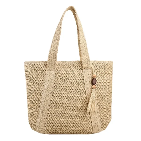 Large Capacity Straw Weave Tote Bag for Women Summer Beach Handbag Tassel Pendant Bohemian Shoulder Bag 2024 Ladies Travel Bag 7