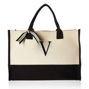 A-Z Canvas Totes bag Fashion Canvas Tote Letters Flower Portable Beach Shoulder Shopping Casual Beach Bag Large Capacity Handbag 30