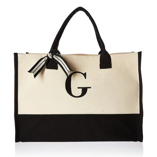 A-Z Canvas Totes bag Fashion Canvas Tote Letters Flower Portable Beach Shoulder Shopping Casual Beach Bag Large Capacity Handbag 1
