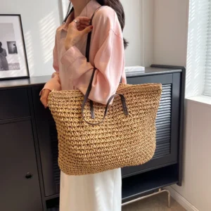 Straw Woven Tote Bags Casual Large Luxury Design Capacity Handbag Beach Shoulder Simple Women's Bag Style Shopping Summer bolsos 6