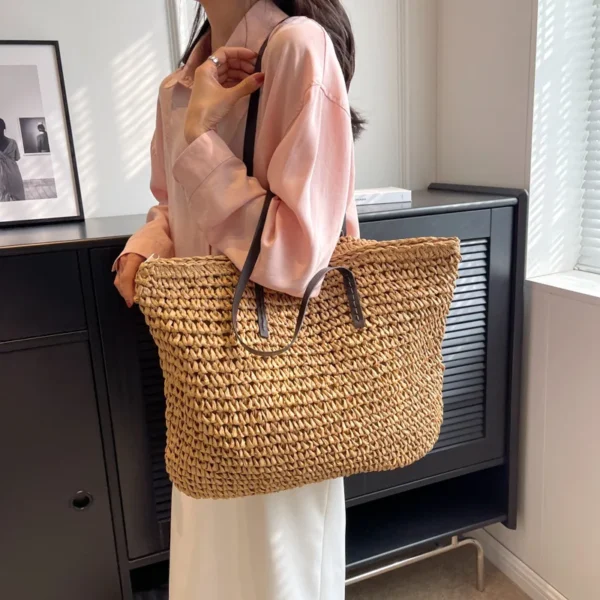 Straw Woven Tote Bags Casual Large Luxury Design Capacity Handbag Beach Shoulder Simple Women's Bag Style Shopping Summer bolsos 6