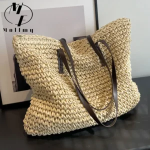 Straw Woven Tote Bags Casual Large Luxury Design Capacity Handbag Beach Shoulder Simple Women's Bag Style Shopping Summer bolsos 1