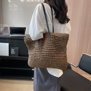 Straw Woven Tote Bags Casual Large Luxury Design Capacity Handbag Beach Shoulder Simple Women's Bag Style Shopping Summer bolsos 9
