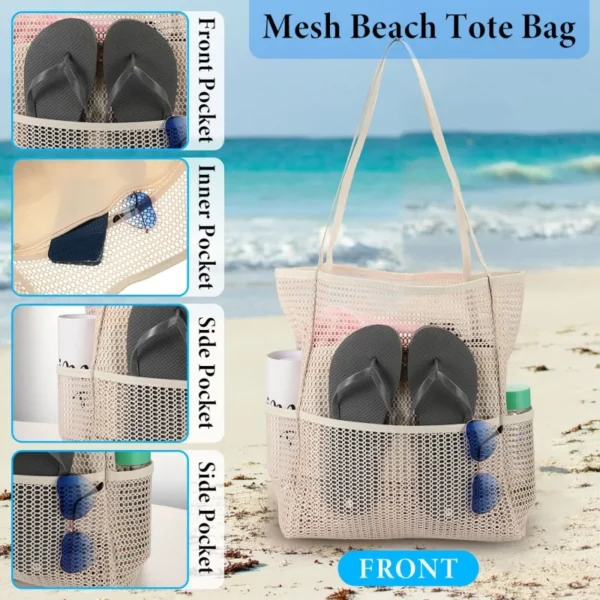Multi Pockets Summer Beach Bag For Towels Mesh Durable Travel Handbag Toys Organizer Waterproof Underwear Swimming Storage Bag 5