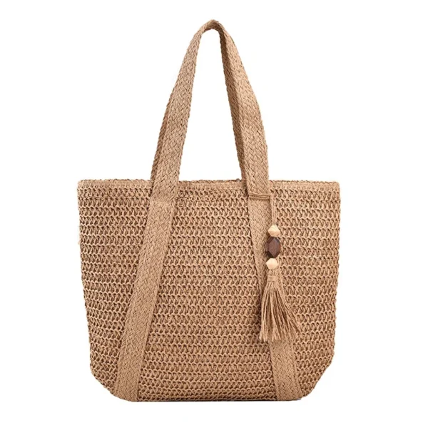 Large Capacity Straw Weave Tote Bag for Women Summer Beach Handbag Tassel Pendant Bohemian Shoulder Bag 2024 Ladies Travel Bag 9
